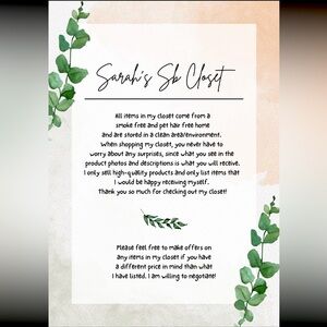 Sarah’s Sb Closet Note to Poshers